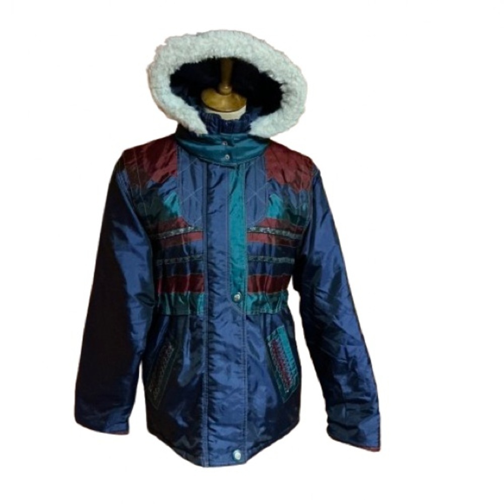 Vintage 80s striped hooded puffer coat